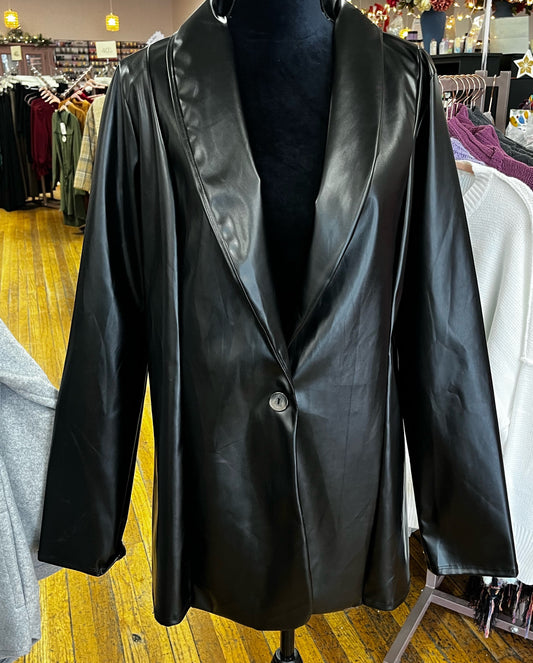 HEIMISH PLUS FAUX LEATHER BLAZER BLACK