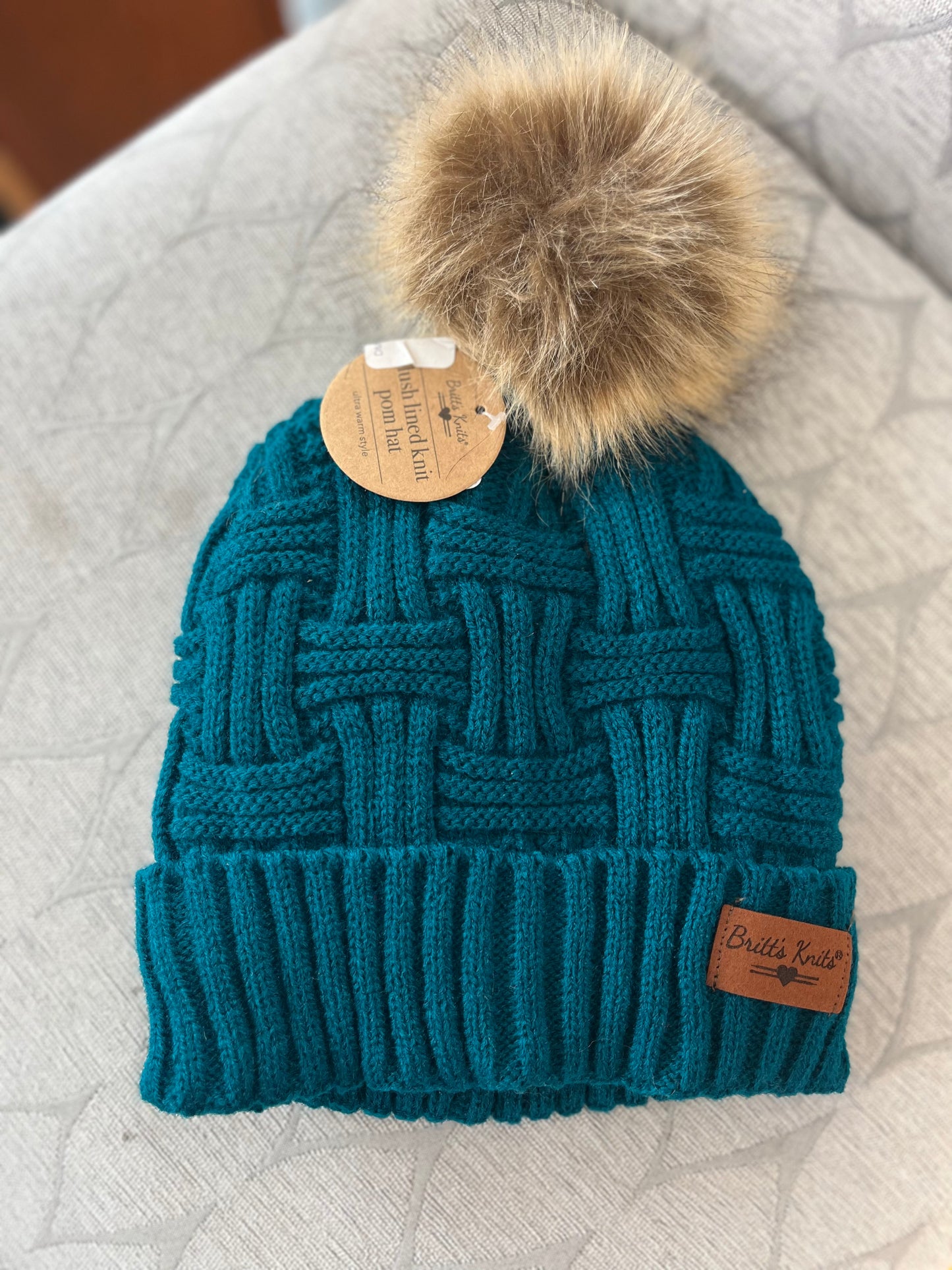 DM Britt's Knits Plush Lined Knit Pom Hat