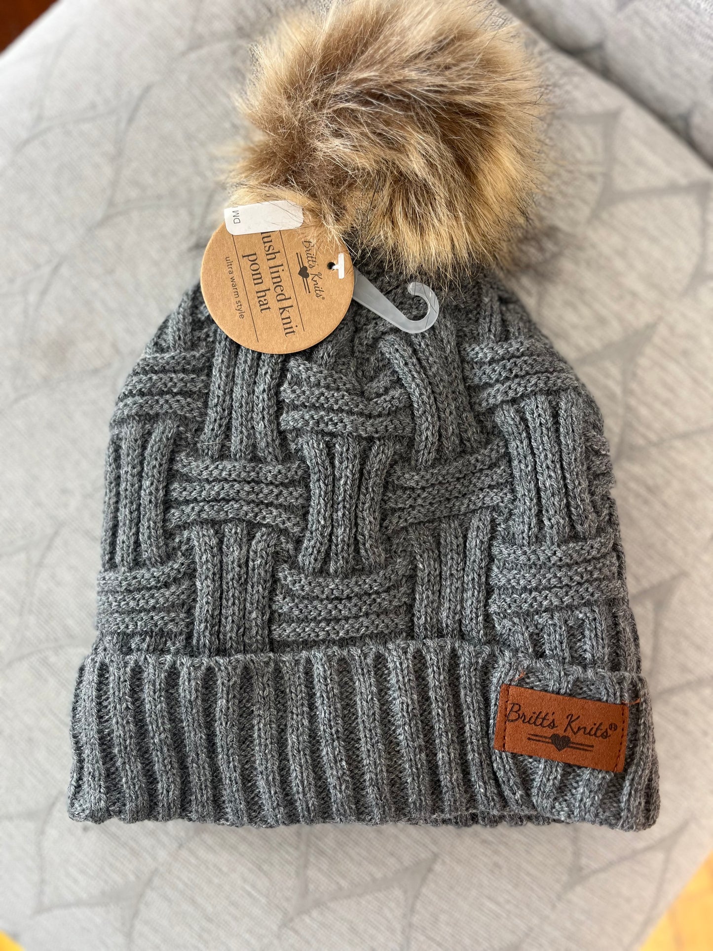 DM Britt's Knits Plush Lined Knit Pom Hat