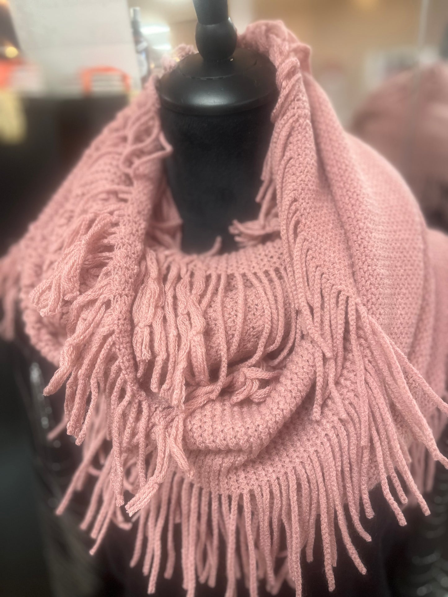 Pointelle Fringe Infinity Scarf