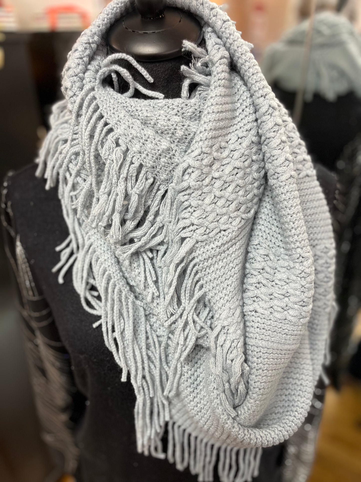 Pointelle Fringe Infinity Scarf