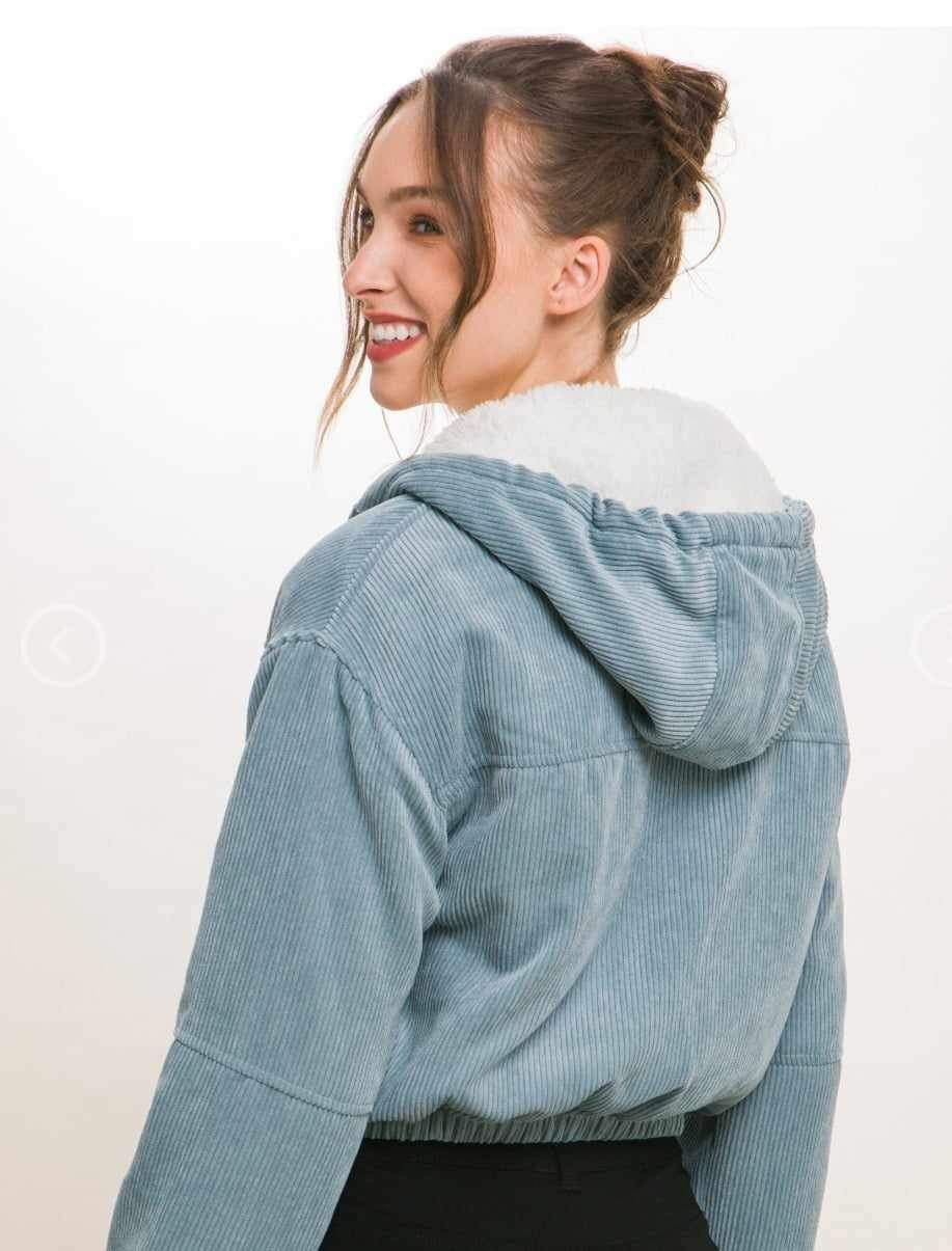 BLUE STONE CORDUROY SHERPA CROP JACKET