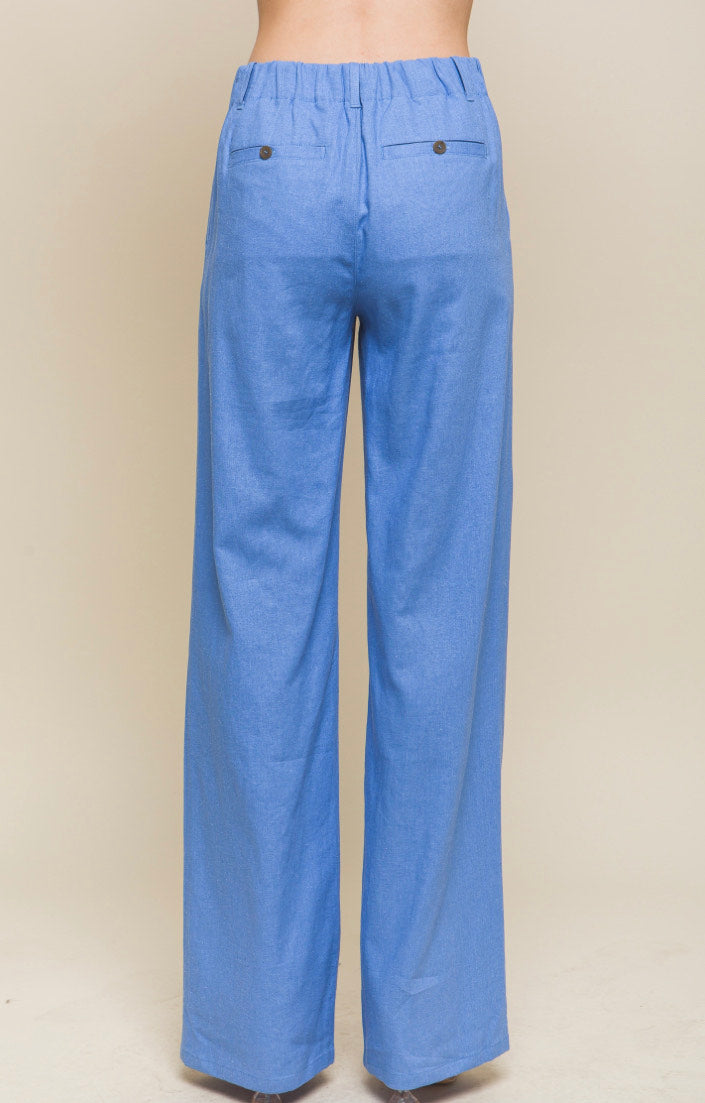 LINEN TAILORED WIDE LEG PANT BLUE