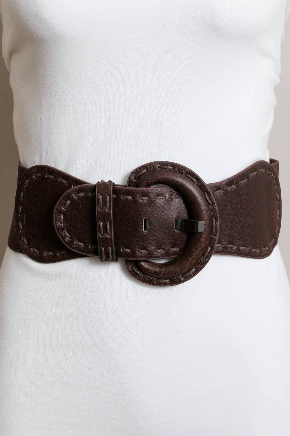 Distressed Look Wide Stitch Belt Brown