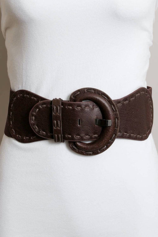 Distressed Look Wide Stitch Belt Brown