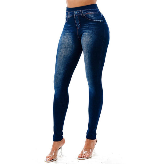 Faded Denim Look High Waist Legging