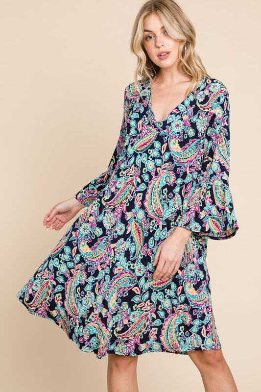 PLUS NAVY PAISLEY DRESS