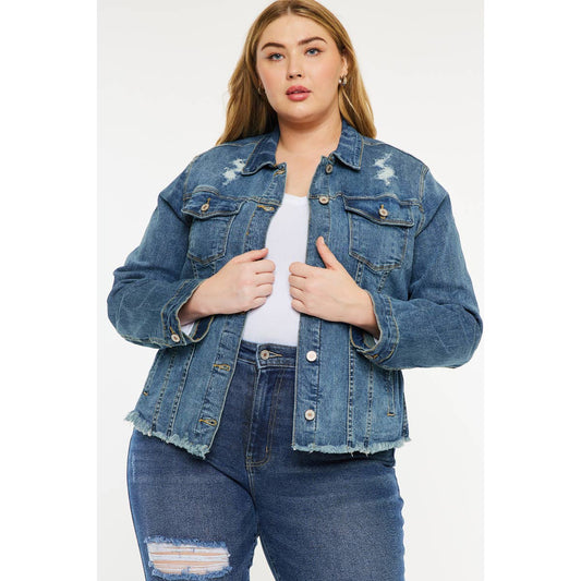 PLUS DISTRESSED DENIM JACKET