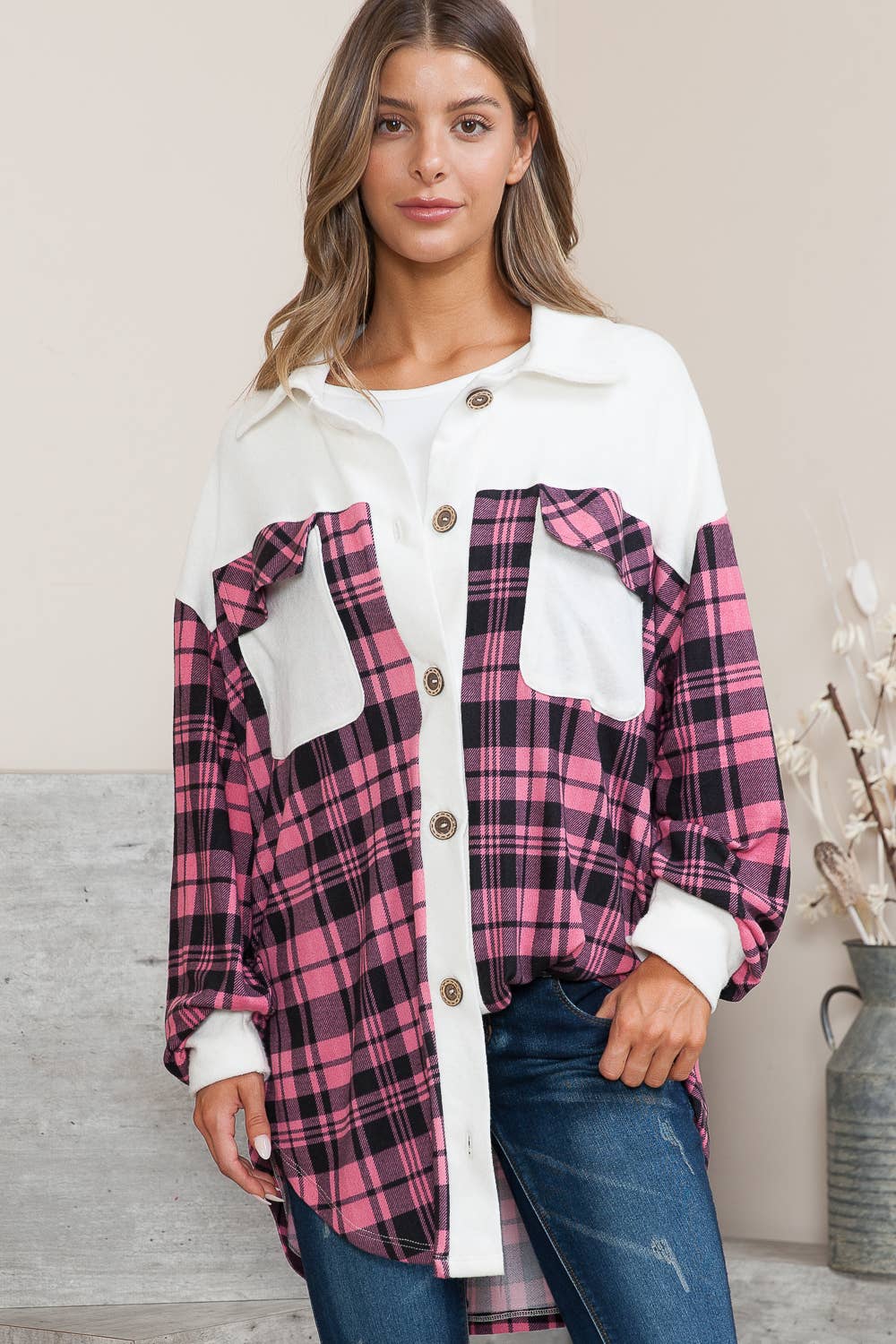 Soft Pink Plaid Shacket USA MADE