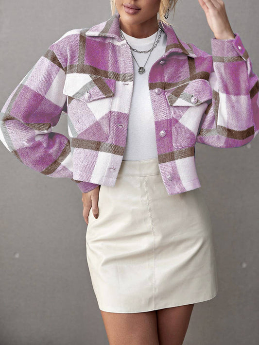 PINK Cropped plaid jacket