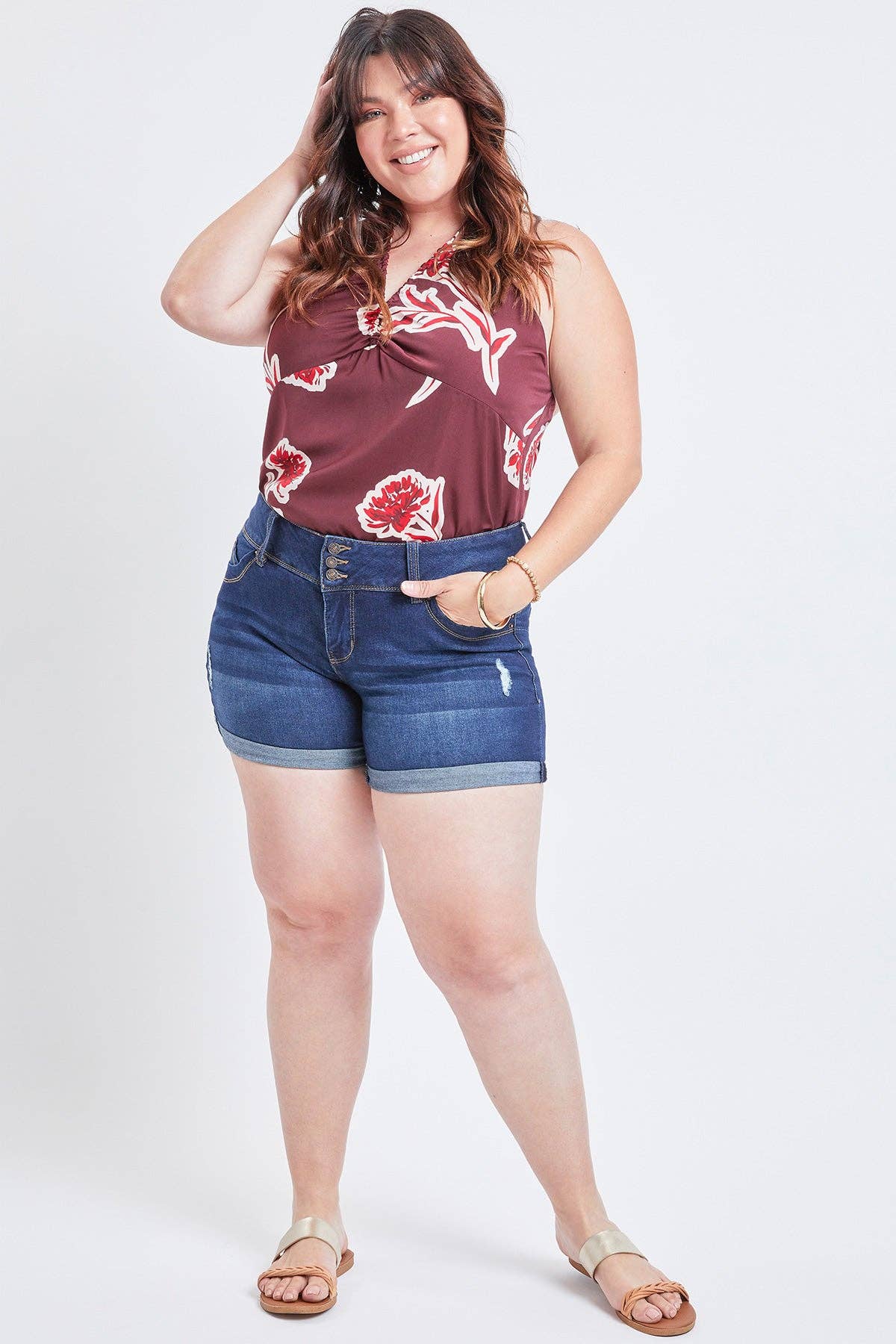 Plus Size WannaBettaButt 3 Button Cuffed Shorts