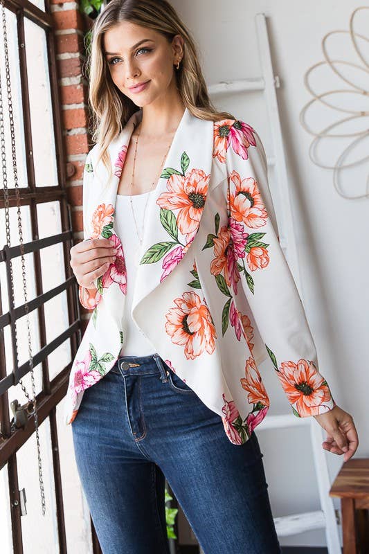 PLUS MULTI COLOR FLORAL OPEN BLAZER