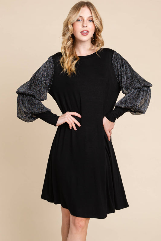 Plus Size Swing Dress With Metallic Long Sleeves