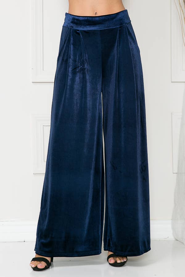 Velvet Wide Leg Pants Royal Blue