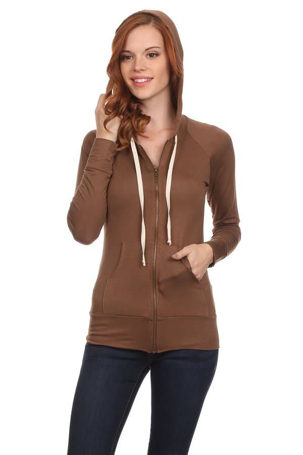 Solid hoodie kangaroo pockets and zipper