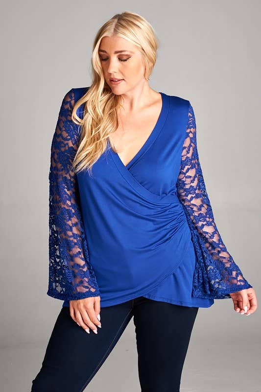 ROYAL Plus Size Lace Bell Sleeves Tunic Top