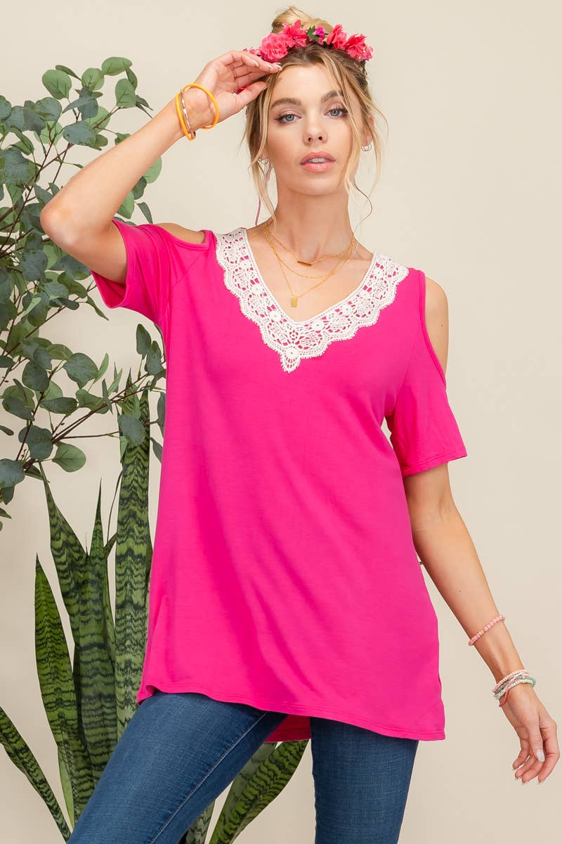 FUCHSIA COLD SHOULDER WITH LACE