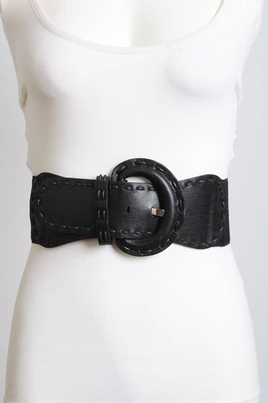 Distressed Look Wide Stitch Belt Black