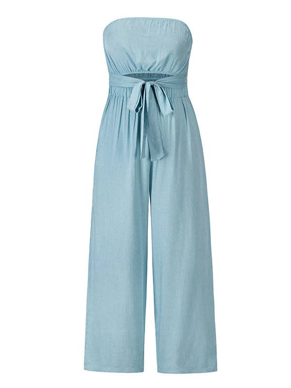 Solid Color Straight Leg Jumpsuit Cadet Blue