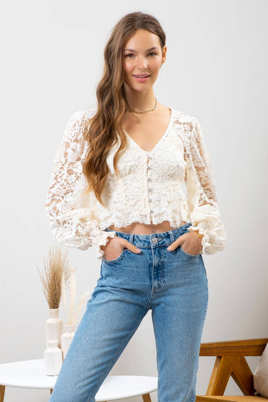 LACE CROPPED TOP CREAM