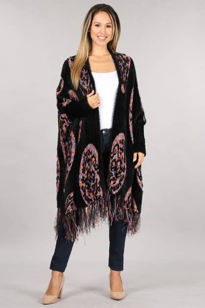 BLACK TRIBAL PATTERN CARDIGAN