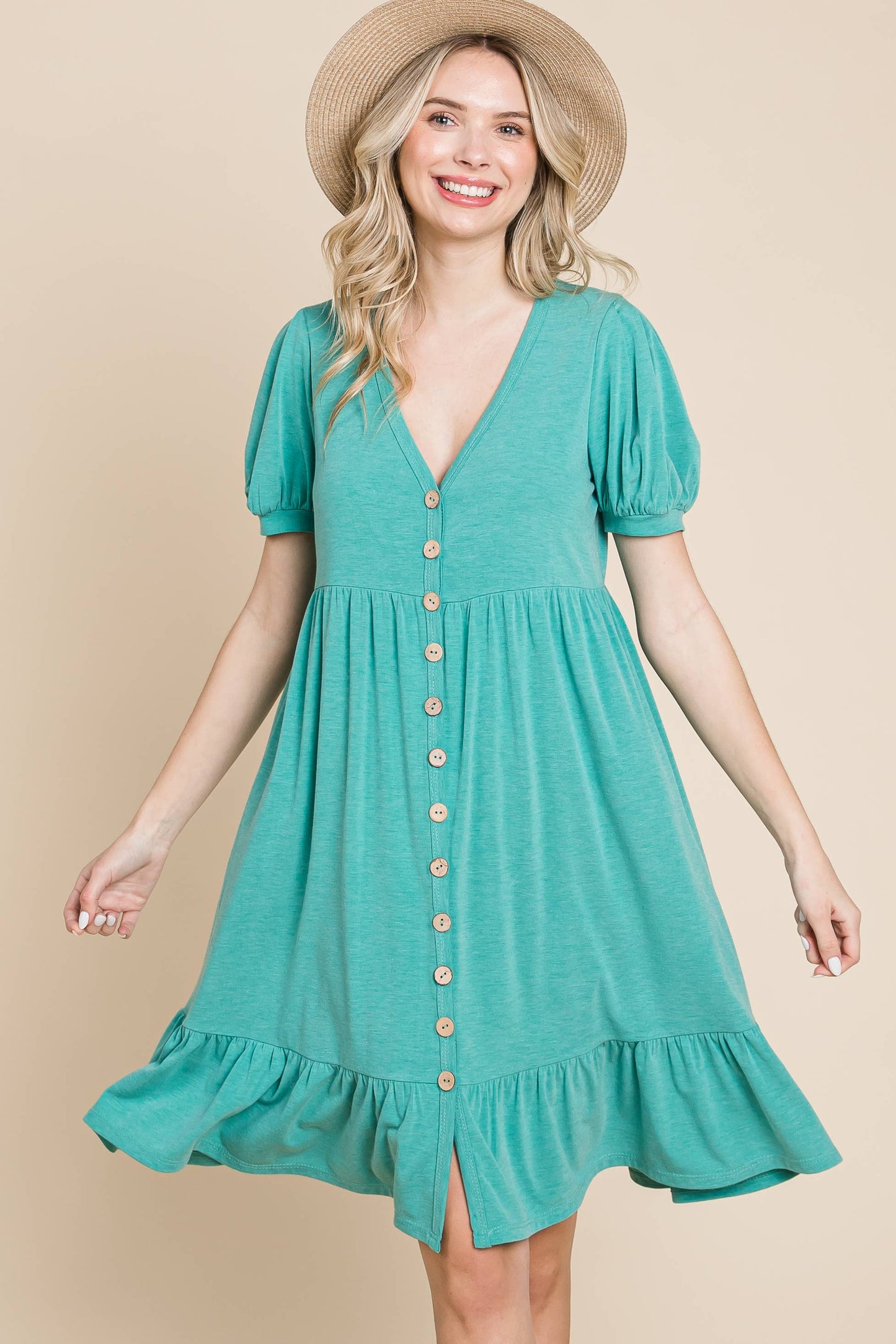 Heather Emerald Faux Button Down Dress