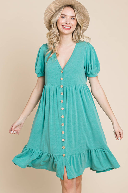 Heather Emerald Faux Button Down Dress