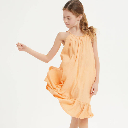 Crinkle Texture Low Back Ruffle Dress USA MADE